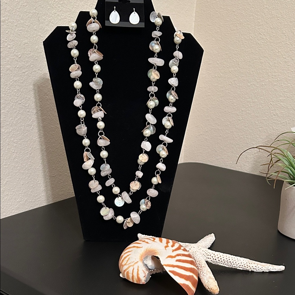 Pearl and Shell Necklace and Earrings